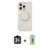 MARSİLYAN™- iPhone 14 Pro Max Kılıf Pusula Form - Siyah Polymer Nano Ekran Koruyucu + PVD Metal Kamera Lens - TU