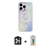 MARSİLYAN™- iPhone 14 Pro Max Kılıf Pusula Form - Siyah Polymer Nano Ekran Koruyucu + PVD Metal Kamera Lens - TU
