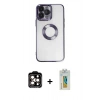 MARSİLYAN™- iPhone 14 Pro Max Kılıf Pusula Form - Siyah Polymer Nano Ekran Koruyucu + PVD Metal Kamera Lens - TU