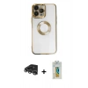MARSİLYAN™- iPhone 14 Pro Max Kılıf Pusula Form - Siyah Polymer Nano Ekran Koruyucu + Raze Metal Kamera Lens - GS
