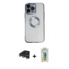 MARSİLYAN™- iPhone 14 Pro Max Kılıf Pusula Form - Siyah Polymer Nano Ekran Koruyucu + Raze Metal Kamera Lens - GS