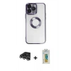 MARSİLYAN™- iPhone 14 Pro Max Kılıf Pusula Form - Siyah Polymer Nano Ekran Koruyucu + Raze Metal Kamera Lens - GS