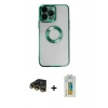 MARSİLYAN™- iPhone 14 Pro Max Kılıf Pusula Form - Siyah Polymer Nano Ekran Koruyucu + Raze Metal Kamera Lens - GD