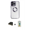 MARSİLYAN™- iPhone 14 Pro Max Kılıf Pusula Form - Siyah Polymer Nano Ekran Koruyucu + Raze Metal Kamera Lens - GD
