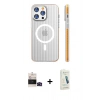 MARSİLYAN™- iPhone 14 Pro Max Kılıf Pusula Minimal Koleksiyonu - Şeffaf Pasifik Cam Ekran Koruyucu + Siyah Bilvis Titan Kamera Lens