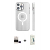 MARSİLYAN™- iPhone 14 Pro Max Kılıf Pusula Minimal Koleksiyonu - Şeffaf Pasifik Cam Ekran Koruyucu + Siyah Bilvis Titan Kamera Lens