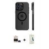 MARSİLYAN™- iPhone 14 Pro Max Kılıf Pusula Minimal Koleksiyonu - Şeffaf Pasifik Cam Ekran Koruyucu + Siyah Bilvis Titan Kamera Lens