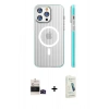 MARSİLYAN™- iPhone 14 Pro Max Kılıf Pusula Minimal Koleksiyonu - Şeffaf Pasifik Cam Ekran Koruyucu + Siyah Bilvis Titan Kamera Lens