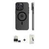 MARSİLYAN™- iPhone 14 Pro Max Kılıf Pusula Minimal Koleksiyonu - Şeffaf Pasifik Cam Ekran Koruyucu + Siyah Bilvis Titan Kamera Lens
