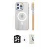 MARSİLYAN™- iPhone 14 Pro Max Kılıf Pusula Minimal Koleksiyonu - Şeffaf Pasifik Cam Ekran Koruyucu + PVD Metal Kamera Lens - TU