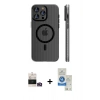 MARSİLYAN™- iPhone 14 Pro Max Kılıf Pusula Minimal Koleksiyonu - Şeffaf Royal Nano Ekran Koruyucu + Bilvis Titan Kamera Lens - GD