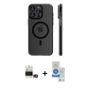 MARSİLYAN™- iPhone 14 Pro Max Kılıf Pusula Minimal Koleksiyonu - Şeffaf Royal Nano Ekran Koruyucu + Bilvis Titan Kamera Lens - GD