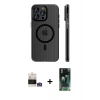 MARSİLYAN™- iPhone 14 Pro Max Kılıf Pusula Minimal Koleksiyonu - Siyah 360 Mat Full Body Arka Koruyucu + Bilvis Titan Kamera Lens - GS