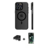 MARSİLYAN™- iPhone 14 Pro Max Kılıf Pusula Minimal Koleksiyonu - Siyah 360 Mat Full Body Arka Koruyucu + Gümüş Raze Metal Kamera Lens