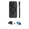 MARSİLYAN™- iPhone 14 Pro Max Kılıf Pusula Minimal Koleksiyonu - Siyah 3D Antistatik Cam Ekran Koruyucu + Raze Metal Kamera Lens - GD