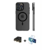 MARSİLYAN™- iPhone 14 Pro Max Kılıf Pusula Minimal Koleksiyonu - Siyah 3D Antistatik Cam Ekran Koruyucu + Raze Metal Kamera Lens - GD