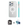 MARSİLYAN™- iPhone 14 Pro Max Kılıf Pusula Minimal Koleksiyonu - Siyah 3D Antistatik Cam Ekran Koruyucu + PVD Metal Kamera Lens - TU