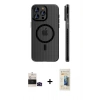 MARSİLYAN™- iPhone 14 Pro Max Kılıf Pusula Minimal Koleksiyonu - Siyah 6D Mat Seramik Hayalet Nano Ekran Koruyucu + Bilvis Titan Kamera Lens - SH