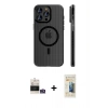 MARSİLYAN™- iPhone 14 Pro Max Kılıf Pusula Minimal Koleksiyonu - Siyah 6D Mat Seramik Hayalet Nano Ekran Koruyucu + Gümüş Bilvis Titan Kamera Lens