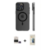 MARSİLYAN™- iPhone 14 Pro Max Kılıf Pusula Minimal Koleksiyonu - Siyah 6D Mat Seramik Hayalet Nano Ekran Koruyucu + Gümüş Bilvis Titan Kamera Lens