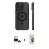 MARSİLYAN™- iPhone 14 Pro Max Kılıf Pusula Minimal Koleksiyonu - Siyah 6D Mat Seramik Hayalet Nano Ekran Koruyucu + Bilvis Titan Kamera Lens - DNMR