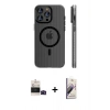 MARSİLYAN™- iPhone 14 Pro Max Kılıf Pusula Minimal Koleksiyonu - Siyah Bilvis 3D Mat Cam Ekran Koruyucu + Bilvis Titan Kamera Lens - SH