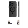MARSİLYAN™- iPhone 14 Pro Max Kılıf Pusula Minimal Koleksiyonu - Siyah Bilvis 3D Mat Cam Ekran Koruyucu + Bilvis Titan Kamera Lens - SH