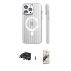 MARSİLYAN™- iPhone 14 Pro Max Kılıf Pusula Minimal Koleksiyonu - Siyah Bilvis 3D Mat Cam Ekran Koruyucu + Raze Metal Kamera Lens - GS