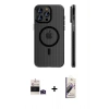 MARSİLYAN™- iPhone 14 Pro Max Kılıf Pusula Minimal Koleksiyonu - Siyah Bilvis 3D Mat Cam Ekran Koruyucu + Bilvis Titan Kamera Lens - DNMR
