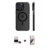 MARSİLYAN™- iPhone 14 Pro Max Kılıf Pusula Minimal Koleksiyonu - Siyah Bilvis 3D Mat Cam Ekran Koruyucu + Gold Bilvis Titan Kamera Lens