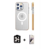 MARSİLYAN™- iPhone 14 Pro Max Kılıf Pusula Minimal Koleksiyonu - Siyah Bilvis 3D Mat Cam Ekran Koruyucu + Turuncu PVD Metal Kamera Lens
