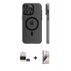 MARSİLYAN™- iPhone 14 Pro Max Kılıf Pusula Minimal Koleksiyonu - Siyah Bilvis 3D Mat Cam Ekran Koruyucu + Gold Bilvis Titan Kamera Lens
