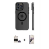MARSİLYAN™- iPhone 14 Pro Max Kılıf Pusula Minimal Koleksiyonu - Siyah Bilvis 3D Mat Cam Ekran Koruyucu + Bilvis Titan Kamera Lens - GS