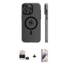 MARSİLYAN™- iPhone 14 Pro Max Kılıf Pusula Minimal Koleksiyonu - Siyah Bilvis 3D Mat Cam Ekran Koruyucu + Bilvis Titan Kamera Lens - DNMR