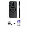 MARSİLYAN™- iPhone 14 Pro Max Kılıf Pusula Minimal Koleksiyonu - Siyah Bilvis 5in1 3D Magic Cam Ekran Koruyucu + Bilvis Titan Kamera Lens - SH