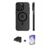 MARSİLYAN™- iPhone 14 Pro Max Kılıf Pusula Minimal Koleksiyonu - Siyah Bilvis 5in1 3D Magic Cam Ekran Koruyucu + Raze Metal Kamera Lens - GS