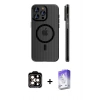 MARSİLYAN™- iPhone 14 Pro Max Kılıf Pusula Minimal Koleksiyonu - Siyah Bilvis 5in1 3D Magic Cam Ekran Koruyucu + PVD Metal Kamera Lens - TU