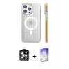 MARSİLYAN™- iPhone 14 Pro Max Kılıf Pusula Minimal Koleksiyonu - Siyah Bilvis 5in1 3D Magic Cam Ekran Koruyucu + PVD Metal Kamera Lens - TU