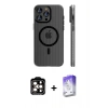MARSİLYAN™- iPhone 14 Pro Max Kılıf Pusula Minimal Koleksiyonu - Siyah Bilvis 5in1 3D Magic Cam Ekran Koruyucu + PVD Metal Kamera Lens - TU