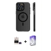 MARSİLYAN™- iPhone 14 Pro Max Kılıf Pusula Minimal Koleksiyonu - Siyah Bilvis 5in1 3D Magic Cam Ekran Koruyucu + Bilvis Titan Kamera Lens - DNMR