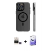 MARSİLYAN™- iPhone 14 Pro Max Kılıf Pusula Minimal Koleksiyonu - Siyah Bilvis 5in1 5D Magic Hayalet Cam Ekran Koruyucu + Bilvis Titan Kamera Lens - GS