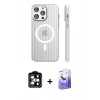 MARSİLYAN™- iPhone 14 Pro Max Kılıf Pusula Minimal Koleksiyonu - Siyah Bilvis 5in1 5D Magic Hayalet Cam Ekran Koruyucu + PVD Metal Kamera Lens - TU