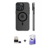 MARSİLYAN™- iPhone 14 Pro Max Kılıf Pusula Minimal Koleksiyonu - Siyah Bilvis 5in1 5D Magic Hayalet Cam Ekran Koruyucu + Bilvis Titan Kamera Lens - SH