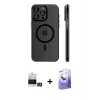 MARSİLYAN™- iPhone 14 Pro Max Kılıf Pusula Minimal Koleksiyonu - Siyah Bilvis 5in1 5D Magic Hayalet Cam Ekran Koruyucu + Bilvis Titan Kamera Lens - GD