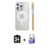 MARSİLYAN™- iPhone 14 Pro Max Kılıf Pusula Minimal Koleksiyonu - Siyah Bilvis 5in1 5D Magic Hayalet Cam Ekran Koruyucu + PVD Metal Kamera Lens - TU