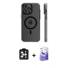 MARSİLYAN™- iPhone 14 Pro Max Kılıf Pusula Minimal Koleksiyonu - Siyah Bilvis 5in1 5D Magic Hayalet Cam Ekran Koruyucu + PVD Metal Kamera Lens - TU