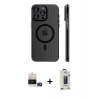 MARSİLYAN™- iPhone 14 Pro Max Kılıf Pusula Minimal Koleksiyonu - Siyah Bilvis Hayalet Cam Ekran Koruyucu + Bilvis Titan Kamera Lens - GD