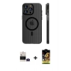 MARSİLYAN™- iPhone 14 Pro Max Kılıf Pusula Minimal Koleksiyonu - Siyah Buffer Cam Ekran Koruyucu + Bilvis Titan Kamera Lens - DNMR
