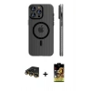MARSİLYAN™- iPhone 14 Pro Max Kılıf Pusula Minimal Koleksiyonu - Siyah Buffer Cam Ekran Koruyucu + Gold Raze Metal Kamera Lens
