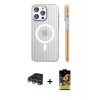 MARSİLYAN™- iPhone 14 Pro Max Kılıf Pusula Minimal Koleksiyonu - Siyah Buffer Cam Ekran Koruyucu + Gold Raze Metal Kamera Lens